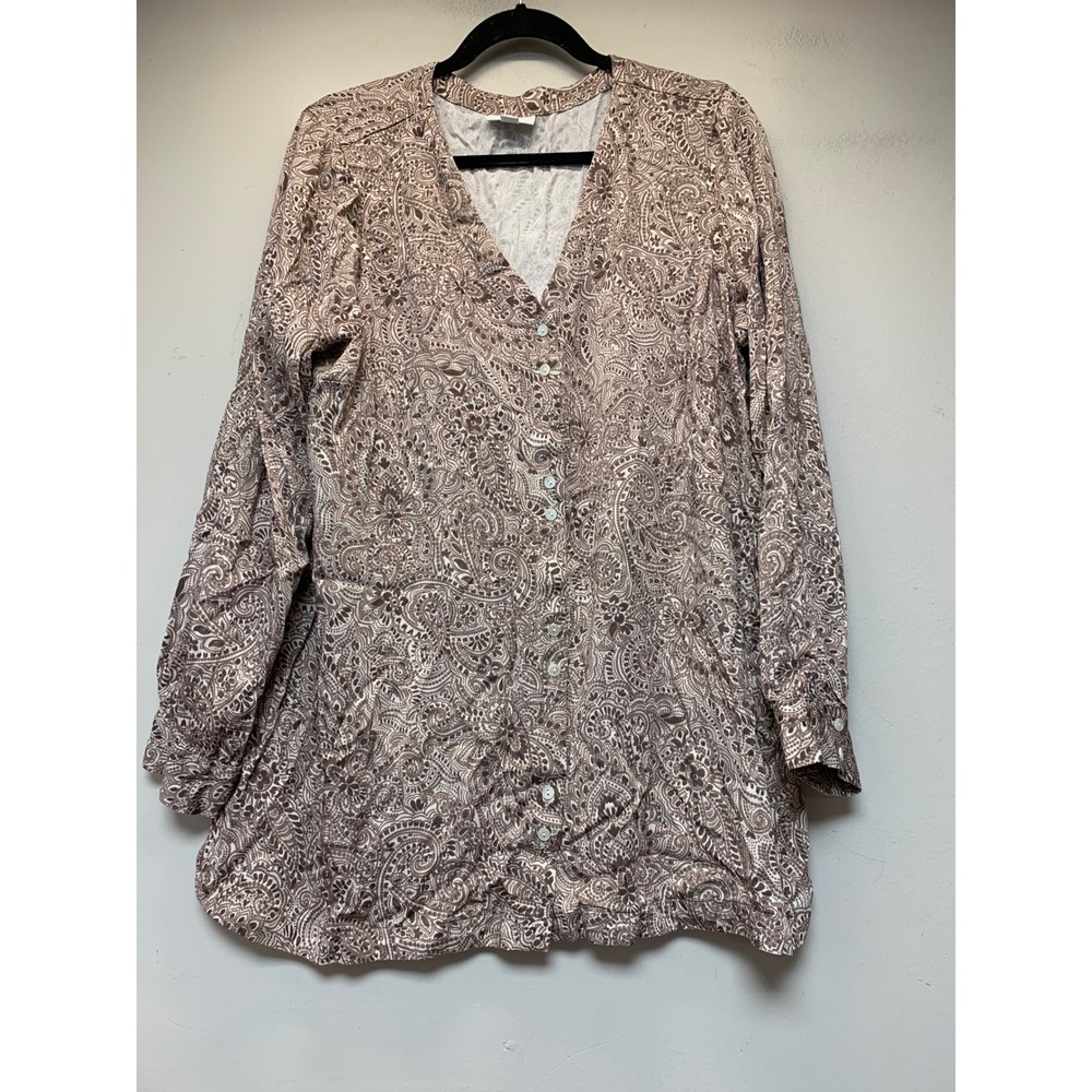 Pure Jill Button Down Tunic Women Large Brown Paisley EcoVero Viscose Excellent